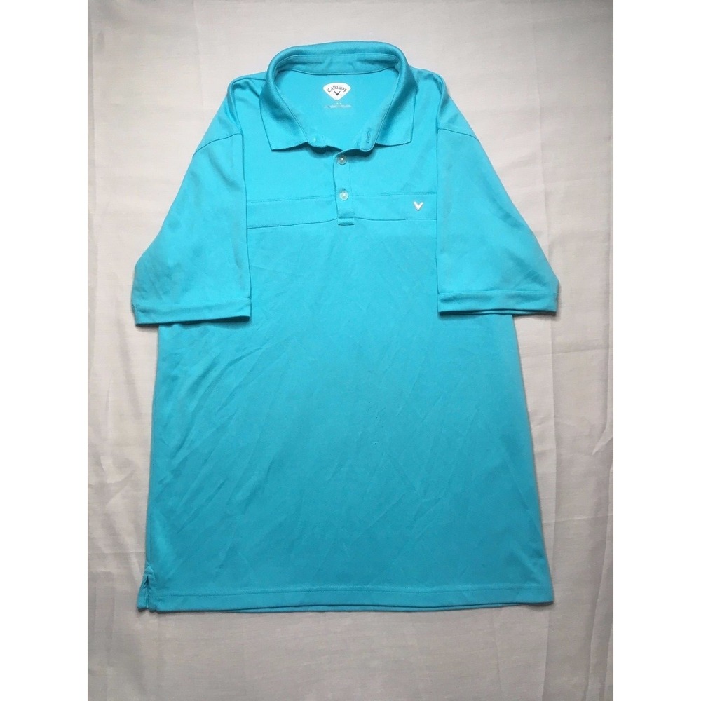 Callaway Short Sleeve Light Blue Polo Golf Shirt, 100% Polyester, Large, A